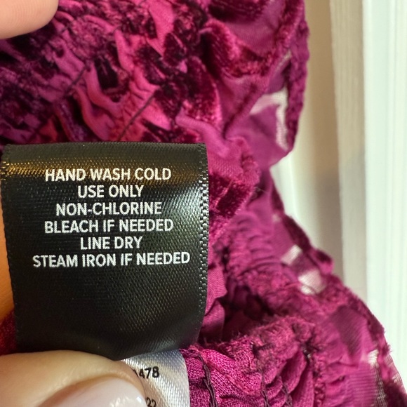 Pink Purple Puff Sleeve Burn Out Velvet Smocked Crop Blouse Bustier Sexy - Picture 6 of 7